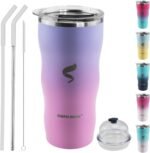 20Oz Insulated Tumbler With Straw And Lid,Stainless Steel Straws for Tumbler,Double Wall Vacuum Travel Mug,Spill Proof Tumble, Travel Cup for Iced Coffee,Pink Tumbler - Image 2