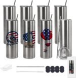20oz Flat edge sublimation tumblers ，Sliver skinny insulated Sublimation tumbler Straight Cups with Individual Gift Box, Silicone Bottom Polymer Coating for Heat Transfer (8, silver) - Image 2