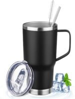 20oz Insulated Tumbler with Handle Stainless Steel Travel Coffee Mug with Lid and Straw Double Wall Vacuum Leak-proof Reusable Thermal Water Cup for Hot and Cold Drinks (Black,1 Pack) - Image 2