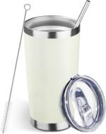 20oz Tumbler Bulk with Lid and Straw, Stainless Steel Double Wall Vacuum Insulated Travel Mug, Powder Coated Coffee Cups for Hot and Cold Drinks,Funny Gifts for Women Men(Cream-coloured,1) - Image 2
