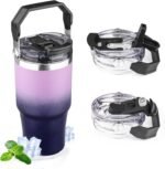 20oz Tumbler with Handle and Flip Straw Lid Double Wall Insulated Travel Coffee Mug Stainless Steel Vacuum Coffee Tumbler Cup for Hot and Cold Drinks Leak-proof&BPA-free（20oz,Light purple Navy blue） - Image 2