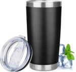 20oz Tumbler with Lid Stainless Steel Insulated Tumblers Travel Coffee Tumbler Bulk Double Wall Vacuum Insulated Water Cup Christmas Gifts for Women Men Her Him Home Office (Black, 1pack) - Image 2