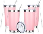 20oz Tumbler with Straw and Brush, Stainless Steel Vacuum Insulated tumbler, Double Wall Insulated Coffee Tumbler for Outdoor, Home, Travel,Office (Light pink,4pcs) - Image 2