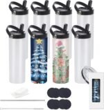 20oz sublimation sport tumblers blanks with two lids ，flat edge sublimation tumblers，double wall stainless steel insulted cup，for Heat Transfer, White (8, with flex handle lid) - Image 2