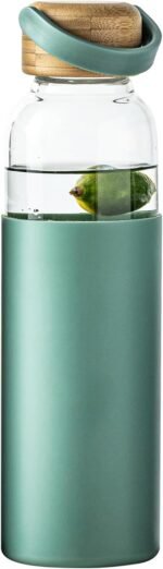 21oz Borosilicate Glass Water Bottles with Silicone Non-Slip Sleeve & Leak-Proof Lid-Reusable Drink Bottle for Office,Travel,Gym,Hiking-BPA Free,Ideal Gift for Home,Car &Fitness (Green) - Image 2