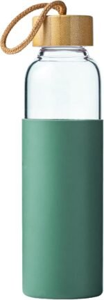 21oz Glass Water Bottle with Silicone Sleeve & Bamboo Lid, BPA Free Reusable Water Bottle Glass for Gym Office Travel, Gift for Fitness Enthusiasts (Green) - Image 2