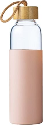 21oz Glass Water Bottle with Silicone Sleeve & Bamboo Lid, BPA Free Reusable Water Bottle Glass for Gym Office Travel, Gift for Fitness Enthusiasts (Pink) - Image 2