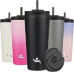 22 OZ Insulated Tumbler with Lid and 2 Straws Stainless Steel Water Bottle Vacuum Travel Mug Coffee Cup,Black - Image 2