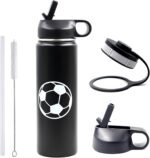 22 oz Soccer Water Bottle with Straw, Sports Flask Metal Travel Tumbler with 2 Lids, BPA Free Stainless Steel Double Wall Vacuum Insulated Leak Proof Thermo Water Bottles, Soccer Gifts for Boys Girls - Image 2