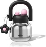 22 oz Tumbler with Straw and Carry Handle, Wide Mouth Insulated Stainless Steel Travel Water Bottle, Chrome Metallic Aesthetic Cool Silver Flask, Kawaii Black & Pink Bottle Trendy Gift for Her - Image 2