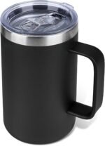 22oz Insulated Coffee Mug with Handle & Leak-Proof Lid - Double Wall Stainless Steel Travel Tumbler for Commute/Office/Home, Black, 1 Pack - Image 2