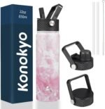 22oz Stainless Steel Bottles with 3 Lids Sport Insulated Water Bottle,Marble Blossom - Image 2