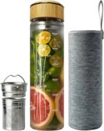 23 oz Glass Water Bottle with Infuser and Bamboo Lid Stainless Steel Handle - Tea Infuser Bottle - Image 2