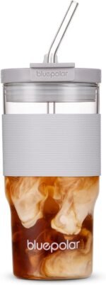 23oz/680ml Glass Tumbler with Straw and Lid - Matcha Leak-Proof Portable Travel Water Glass Cup for Smoothies, Iced Coffee,Matcha and Cold Beverages - Durable and Eco-Friendly (Greywith Sleeve) - Image 2