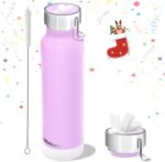 24 oz Insulated Slim Water Bottle with Flip Straw and Handle, Stainless Steel Water Bottles, Fits Car CupHolder, 100% Leak Proof, Keeps Drink Cold Up to 24 Hours, Sports/Gift (Fantasy Purple) - Image 2