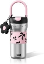 24 oz Insulated Tumbler Drinks Flask for Women, Stainless Steel Leak Proof Water Bottle Fits in Cup Holder Resuable Travel Coffee Mug, Commute Yoga Office Travel - Bowknot Silver - Image 2