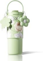 24 oz Insulated Tumbler for Women with Flip Straw and Handle, Stainless Steel Water Bottle Leak Proof Thermos Portable Iced Travel Coffee Mug, Floral Green - Image 2