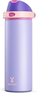 24 oz Insulated Water Bottle for Women: Meoky Stainless Steel Metal Water Bottle with 2-in-1 Straw and Spout Lid - Leak Proof, Cold for 24 Hours, Protective Silicone Base, BPA-Free for School, Orchid - Image 2