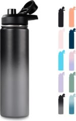 24 oz Insulated Water Bottle with Handle, 304 Stainless Steel Water Bottles with Wide Mouth, Double Wall Vacuum Sports Water Bottle, BPA Free, Keep Cold and Hot, Black/Gray - Image 2