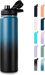 24 oz Insulated Water Bottle with Handle, 304 Stainless Steel Water Bottles with Wide Mouth, Double Wall Vacuum Sports Water Bottle, BPA Free, Keep Cold and Hot, Blue&Black - Image 2