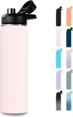 24 oz Insulated Water Bottle with Handle, 304 Stainless Steel Water Bottles with Wide Mouth, Double Wall Vacuum Sports Water Bottle, BPA Free, Keep Cold and Hot, Pink - Image 2