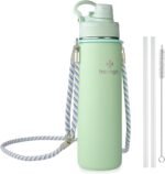 24 oz Insulated Water Bottle with Shoulder Strap, Stainless Steel Tumbler with 2-in-1 Straw & Spout Lid, Fashion Water Flask for Women & Girls. Keep Cold 24H / Hot 12H, BPA Free (Light Green, 24 oz) - Image 2