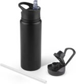 24 oz Insulated Water Bottle with Straw Lid & Wide Mouth Lids, Stainless Steel Sports Water Bottles, Double Walled Vacuum, Leak Proof,Black - Image 2