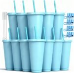 24 oz Reusable Plastic Cups, Custom Cups for Party with Lids and Straws, 12 Pack Iced Coffee Travel Mugs or Mean Girls Party Tumblers, Leak-Proof Coffee Travel Mug (12, Blue) - Image 2