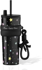 24 oz Stainless Steel Tumbler with Lid and Straw, Insulated Water Bottle Leak Proof for Hot and Cold, Portable Travel Coffee Mug, Reusable Coffee Cup for Women, Black Star - Image 2