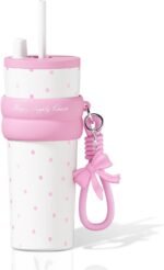 24 oz Stainless Steel Tumbler with Lid and Straw, Insulated Water Bottle Leak Proof for Hot and Cold, Portable Travel Coffee Mug, Reusable Coffee Cup for Women, Pink Dot - Image 2