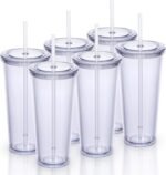 24oz Double Wall Plastic Tumblers with Lids and Straws | Large Classic Travel Tumbler | 6 Pack Set of 6 | Clear Reusable Cups with Straws | BPA Free - Image 2