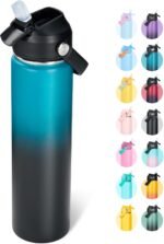 24oz Insulated Stainless Steel Water Bottle, Wide Mouth Double Wall Vacuum, Silicone Straw, Sweat & Leak Proof, BPA Free Insulated Water Flask for Travel, Keep Cold 24h Hot 12h, Blue - Image 2