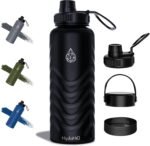 24oz Stainless Steel Insulated Water Bottle, 48H Cold & 24H Hot, Leak-Proof Wide Mouth Lids (Straw & Spout), BPA-Free Bottles, Mens Water Bottle for Gym, Hiking, Travel - Black - Image 2
