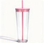 24oz Tumbler with Lid and Straw, Leak Proof and Double Wall Insulated Reusable Plastic Cups,Travel Reusable Iced Coffee Cup (1, Pink) - Image 2