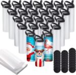 25 Pack Sublimation Tumblers Flat Edge Blanks Skinny Straight 20 oz, Stainless Steel Double Wall Insulated Sublimation Water Bottles with Portable Handle & Straw Lids for Heat Transfer, White - Image 2