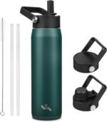 25oz Insulated Stainless Steel Water Bottle with Straw and 3 Lids, BPA-Free Sports Water Bottle,travel water bottle,Green - Image 2