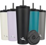 26 OZ Insulated Tumbler with Lid and 2 Straws Stainless Steel Water Bottle Vacuum Travel Mug Coffee Cup,Black - Image 2