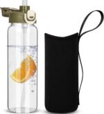 26 oz Sports Glass Water Bottle with Straw & Neoprene Sleeve BPA free Glass Drinking Bottle for Gym, Travel, Smoothie - Image 2