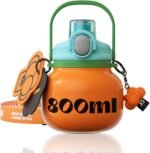 27 oz Aesthetic Water Bottle with Straw and Carry Handle, Chunky Wide Mouth Vacuum Insulated Stainless Steel Flask Taza Easy Carry, Trendy Portable Tumbler for School, Gym, Travel, Orange - Image 2