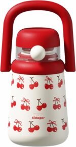 27 oz Insulated Tumbler with Flip Straw, Water Bottle with Handle and Lid, Kids Stainless Steel Vacuum Travel Mug, Leak-Proof, Cute Cups for Women School Birthday Gift, Cherry - Image 2