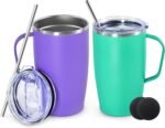 2Pack Stainless Steel Insulated Bottle, 16oz Tumblers with Handle, Double Wall Vacuum Travel Coffee Mug with Handle for Working Travel Driving, Purple&Green - Image 2