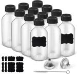 2oz Small Clear Glass Bottles with Lids, 2 Stainless Steel Funnel, 12 Labels,1 Brush - 60ml Reusable Boston Bottle for Juice, Ginger Shot, Wellness, Oils, Whiskey, Liquids - Leakproof Travel Bottle - Image 2