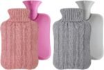 2pcs Rubber Hot Water Bottle with Knitted Cover, Warm Water Heat Bottles for Menstrual Cramps, Pain Relief, Winter Gift 2 Liter (Grey, Pink) - Image 2