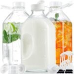 3 Pack 2 Qt Glass Water Bottles with Handle and Airtight Reusable SCREW LID - 64 Oz Juice Jugs, 1/2 Gallon Glass Milk Container for Fridge, Breast Milk Jug Pitcher with 2 Spouts, Extra Lids & Handles - Image 2