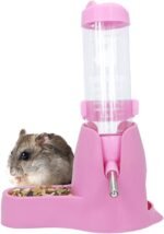 3 in 1 Hamster Hanging Water Bottle Pet Auto Dispenser with Base for Dwarf Hamster Mouse Rat Hedgehog (125ML, Pink) - Image 2