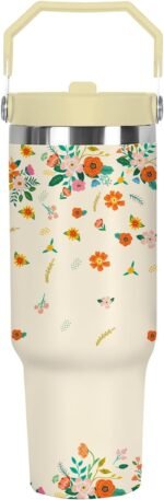 30 Oz Floral Tumbler For Women with Handle and Straw,Stainless Steel Vacuum Insulated Coffee Travel Iced Water Bottle Cup Mug for Lady, Mothers Day Birthday Christmas Gifts for Women Girl - Image 2