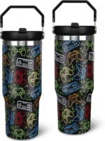 30 oz Gamer Tumbler with Straw, 30oz Gaming Flip Straw Tumbler Insulated Coffee Travel Mugs Cup Water Bottle Gamer Gifts for Men Dad Boy Boyfriend - Image 2