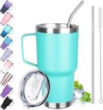 30 oz Stainless Steel Tumbler with Handle, Double Wall Vacuum Insulated Coffee Mug Tumbler with Lid and Straw, Thermal Cup for Cold and Hot (Mint Green) - Image 2