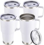 30 oz Tumbler with Handle and Lid, Stainless Steel Tumblers Bulk Double Wall Vacuum Insulated Travel Mug Leak Proof Cup Keep Drinks Cold and Hot White, 4 Pack - Image 2