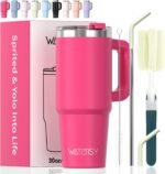 30 oz Tumbler with Handle,Tumbler with Lid and Straw,Double Wall Insulated Cup Stainless Steel Travel Mug(Cold for 34 Hours),Water Bottle for Iced Tea,Coffee,Cold Beverages(Gloss Pink) - Image 2